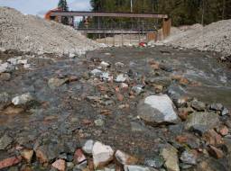 Downstream of Polley Lake weir, water flow control structure--May 2015